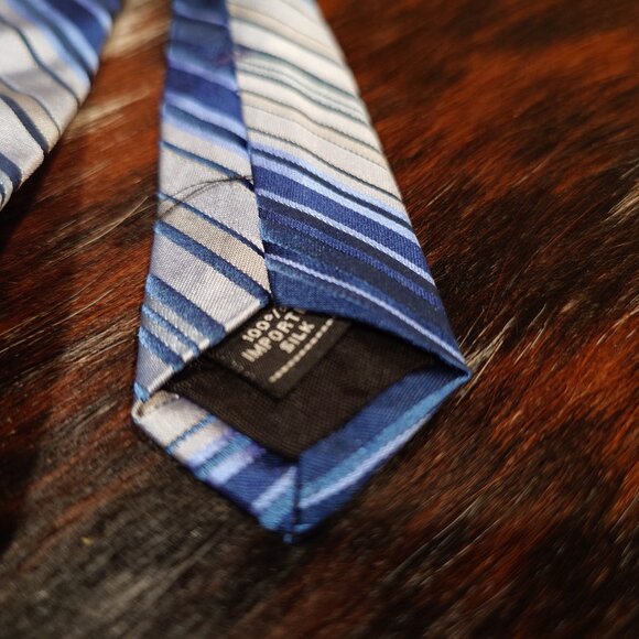 Bellissimo Blue and Grey Striped Silk Tie - Picture 2 of 4